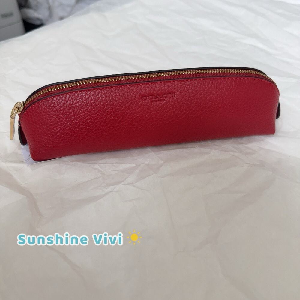 NWT Coach Pencil Case CGG39 Poppy Red Refined Pebble Leather